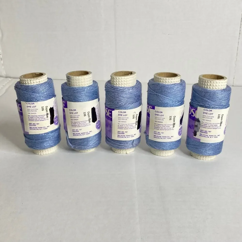 Melrose Cottonette Yarn Spool Lot of 5 Blue Cotton Rayon Vintage Discontinued
